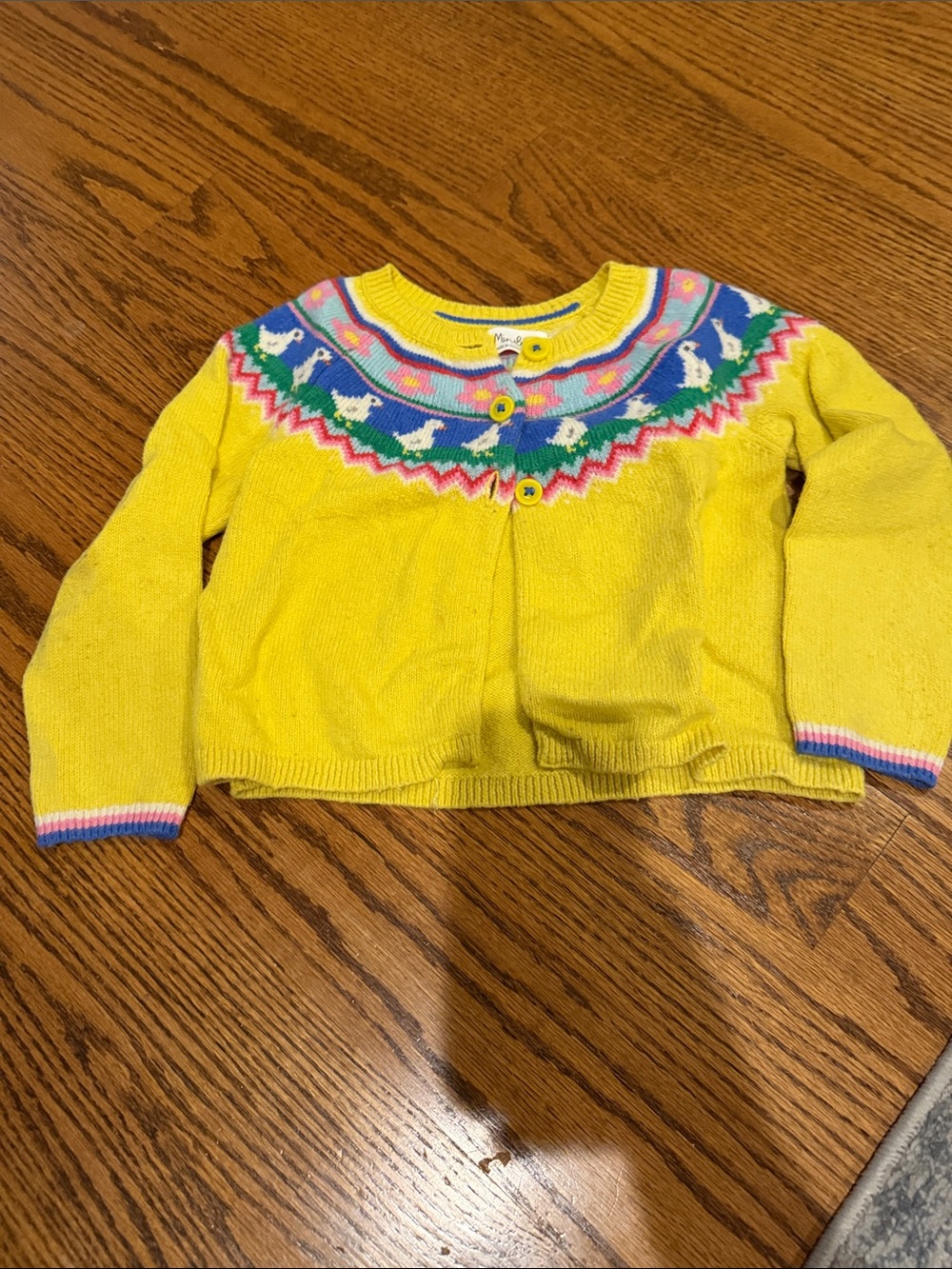 Mini Boden Bright Yellow Fair Isle Yoke Cardigan